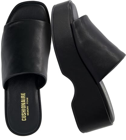 CUSHIONAIRE Women's Spin one Band Platform Sandal with +Memory Foam, Black 10