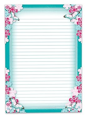 Bloc de papier à lettre coloré pour fille et enfant Motif papillons et fleurs (bloc A5 avec 25 feuilles)