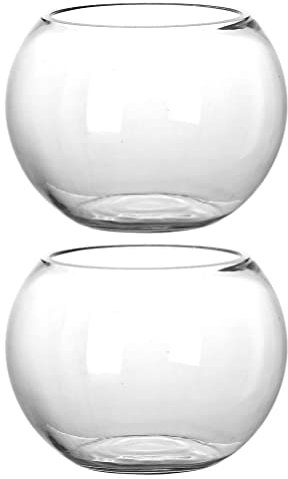 Angoily Glasvase Rund 2 Stück kugelförmige Deko-Vase in klassischem Stil aus Klarglas, Kugelvase Glas Aquarium Kugelaquarium Goldfischglas Glas-Fischglas für Wohnzimmer, Büros, Garten, 12 x 12 x 10cm