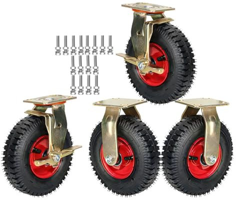 200/250MM Geräuschlose Schwerlast Bockrolle, Metall Lenkrollen Mit Bremse, Belastbar Und Druckbeständig Abriebfest Leicht Zu Installieren 4er SET Luftreifen Gummi Rollen, Plattformwagen