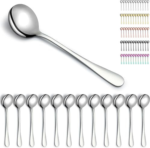 Kyraton Soup Spoons 12 Pieces, Stainless Steel Round Stainless Steel Bouillon, Dishwasher Safe
