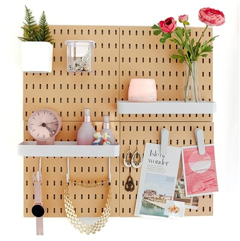 L'essentiel Wand-Organizer-Set mit 4 gelochten Platten 56 x 56 cm und Zubehör, Braun/Weiß