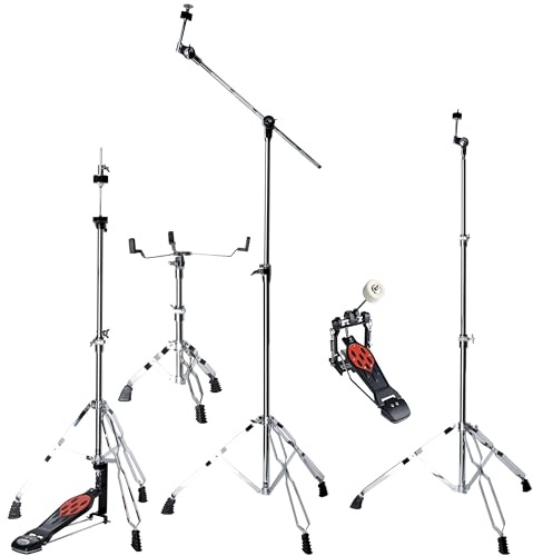 Fame Drum Hardware Package 5, Double-Braced Direct Drive Set, Adjustable Spring Tension, Chrome Finish, Hi-Hat, Cymbal, Snare, Bass Drum Pedal Stands, Drummer Handtowel Included