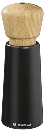 Zassenhaus Norderney - Macinapepe in legno di faggio laccato, testa in rovere, meccanismo in ceramica ad alte prestazioni, regolabile in modo continuo, per pepe, sale ed erbe, 18 cm, nero