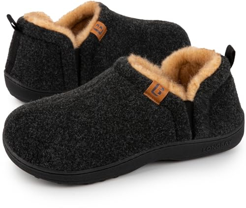 LongBay Men's Memory Foam Slippers Warm Winter House Shoes Indoor Outdoor | Men's Memory Foam Slippers, Brushed Plush Lining, Comfortable House Shoes, Travel, Indoor Outdoor Wear, Anti Slip Sole, Gift