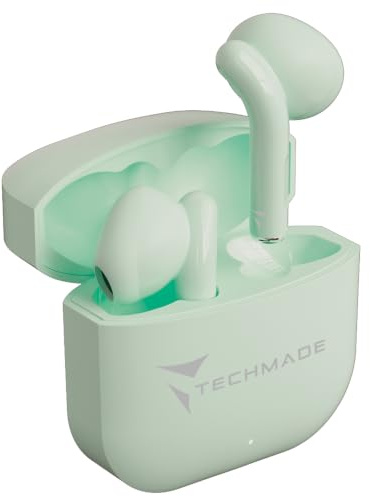 TECHMADE Écouteurs officiels sans fil – Écouteurs intra-auriculaires avec boîte de charge – Compatible avec smartphone/tablette/PC (vert)