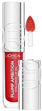 L'Oréal Paris Lip Oil Plump Ambition Glass-Like Finish 380 Rouge Love | With Hyaluronic Acid, With Tripeptides, Smoother Lip Appearance, Plumper Lip Appearance, Non-Sticky Formula