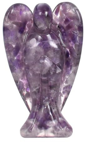 Statua dell'Angelo Custode in Ametista Naturale da 38 mm - Figura di Angelo in Cristallo di Ametista, Tasca Custode Reiki, Statuetta di Angelo di Ametista, Ornamento con Angelo in Cristallo