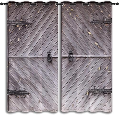 Vorhang Blickdicht Gardinen Mit Ösen - 2 Stücke 280 (B) X 250 (H) cm Verdunklungsvorhänge 3D Retro-Holztür Muster Thermovorhang Für Kinderzimmer Schlafzimmer Weihnachtsgardinen 9426352056600