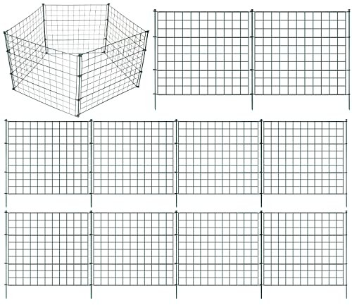 ISOISL Clôture de jardin en métal - 10 pièces - Clôture plate avec 12 barres de fixation pour étang, délimitation de jardin et enclos (vert, droite)