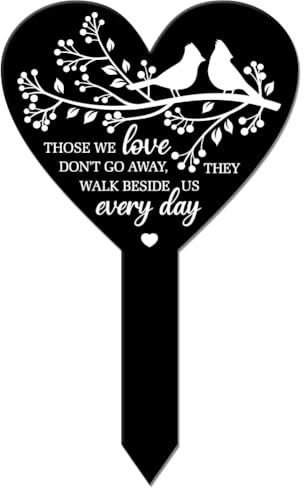 GLOBLELAND Placa conmemorativa de rama de pájaro en forma de corazón para cementerio, acrílico, 10 x 6.2 pulgadas, color negro