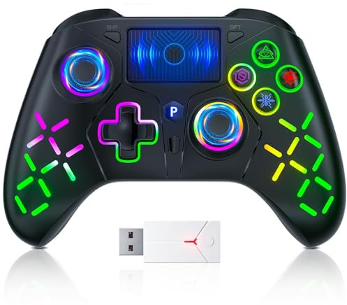 TURPOW Wireless Controller for PS-5 RGB Gamepad Remote Control with Dual Motor Vibration/6-Axis Sensor/Turbo/3.5mm Audio Jack/Touch Pad for Ps-5/Ps-4/Pro/Slim/ (Black)