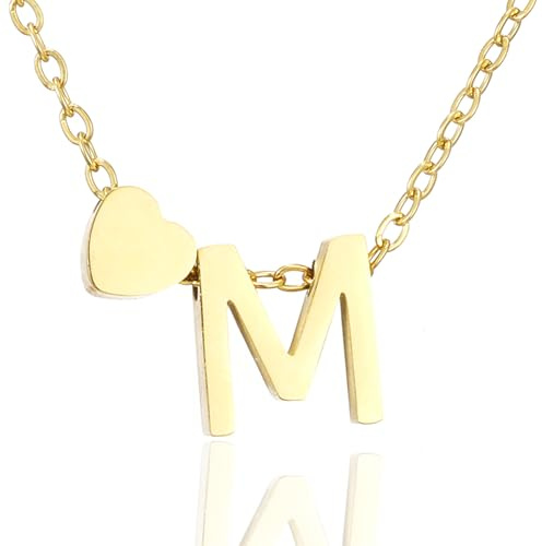 AFSTALR Herz Kette mit Buchstaben Anhänger Halskette mit Buchstabe, Damen Initial Alphabet A-Z Edelstahl Gold/Silber Ketten Verstellbar, Personalisierte Schmuck Geschenke für Frauen