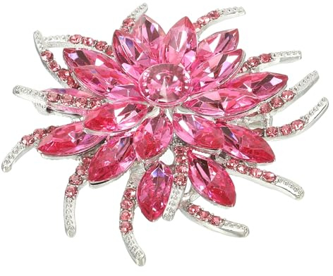 PATIKIL Broche de Flores con Piedras Estrás, Broche de Solapa de Cristal Vintage para Mujeres para Bodas Fiestas Cumpleaños Baile Banquete Vestido Ropa Sombrero Decoración, Rojo Rosa