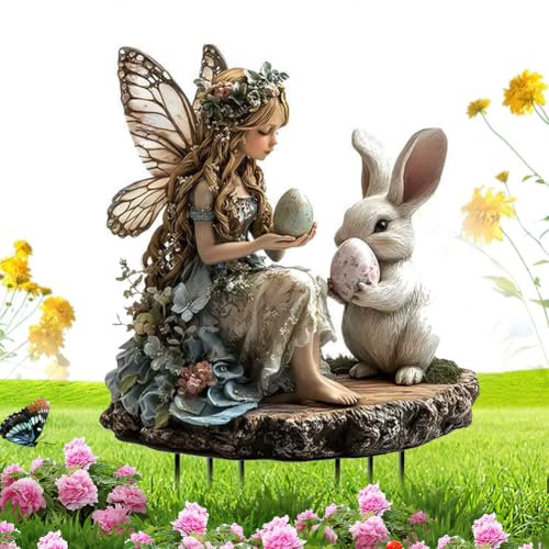 Generisch Osterdeko Outdoor Gartenstecker Osterhasen Stecken,Garden Ostern Gartenstecker Osterei Hase Gartenschilder Rasenstecker Osterdekoration für Draußen,Ostereier Osterschild,Deko-Elfe
