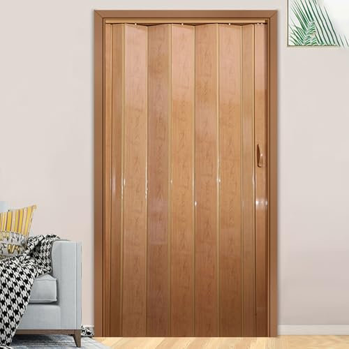 Glänzende PVC-Akkordeon-Türen für den Innenbereich, 70, 80, 90, 100, 120, 150, individuelle Größe, Falttür, Ahorn, 58,4 x 203,2 cm, magnetische Ziehharmonika-Türbeschläge, einfache Installation