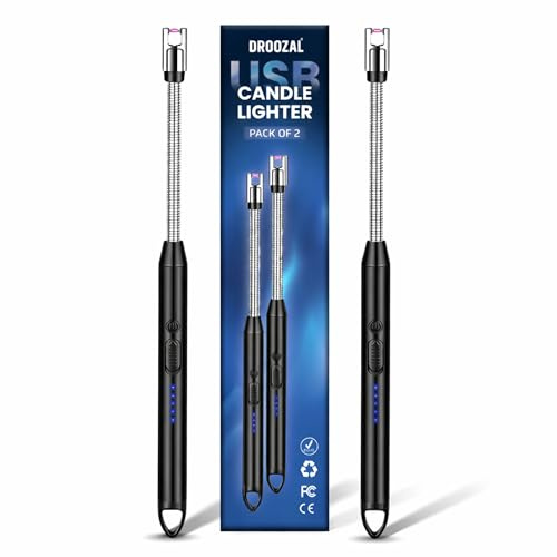 Electric Candle Lighter - USB-C with LED Battery Display, Long 360° Flexible Neck, Windproof Flameless Plasma Arc candle lighter with Safety Lock for lighter, BBQ, and Gas Stoves or candles (2 Pack)