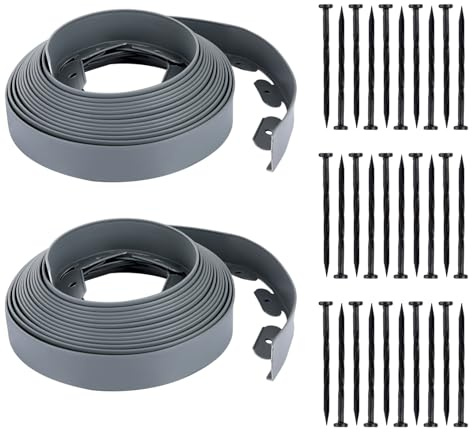 LDXDRU 2 pezzi bordatura per giardino, 10 m x 5 cm bordura per aiuola, bordura per giardino, bordi flessibili per prato, in plastica, 10 m x 5 cm, con 60 chiodi di fissaggio, bordo prato