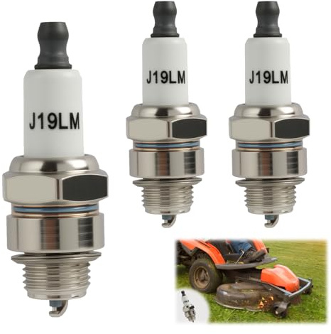 3 Stück RJ19LM Zündkerze für 4-Takt Rasenmäher, Rasenmäher Spark Plug, Kompatibel für 796112, 796112S, 3121-C5-0041, 802592 Rasenmäher Zündkerzen, 5095K Freischneider Zündkerzen