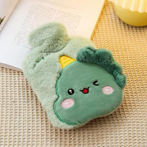 Furforstk borsa acqua calda bambini Rimovibile e lavabile borsa dell'acqua calda peluche per alleviare il dolore a stomaco, schiena e gambe, hot water bottle, hot water bag, Ottimo regalo (Verde)