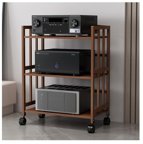 Scaffale audio Hi-Fi a 3 ripiani, mobile mobile per soggiorno e ufficio, design aperto, supporto per giradischi stereo, elegante torre multimediale (W 55 cm)