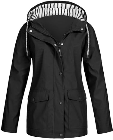 Regenjacke Damen Wasserdicht Winddichter Atmungsaktiv Regenmantel Regenparka mit Kapuze Leichte Dünne Windbreaker
