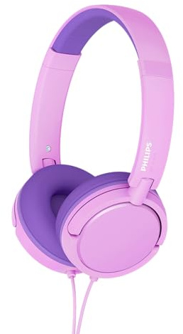 Philips K2019 Lightweight On-Ear Wired Kids Headphones - Built-in Mic, Safe Volume Limited, Foldable & Durable, Pink