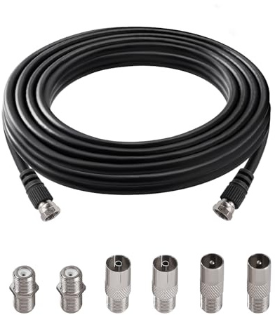 KUOQIY 3m 75 Ohm RG6 Cavo Coassiale, F Maschio a F Maschio ad Alta Velocità RG6 Cavo Antenna TV, con 6 Pezzi Accoppiatori di Prolunga, per TV, Satellite, Router Digitale, Nero