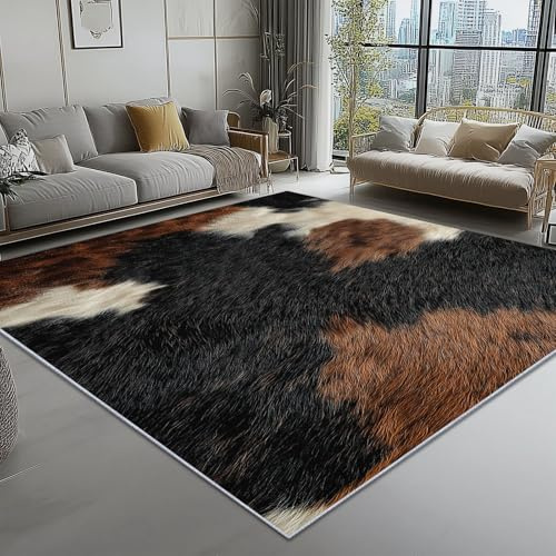 Genérico Negro Alfombra Salon 140x200 cm - Piel De Vaca Textura Alfombra Grande, Antideslizante Lavable de Dormitorio de Pelo Corto para Pasillo Larga Habitacion Comedor