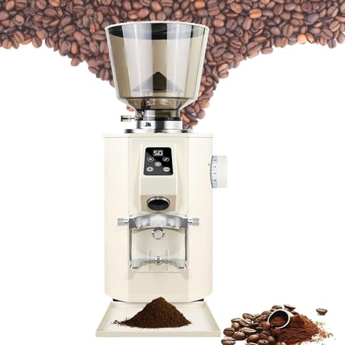 Molinillo de café con 9 configuraciones de molienda, con pantalla LCD, se puede ajustar de forma regular y cuantitativa.(White)