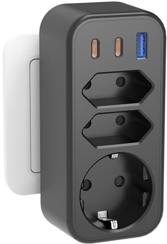 6 in 1 Mehrfachstecker Doppelstecker für Steckdose Mehrfachsteckdose mit 3 USB STGAROT 4000W/16A 3 Fach Steckdosenadapter mit 2 PD20W USB-C Mehrfachstecker für Steckdose