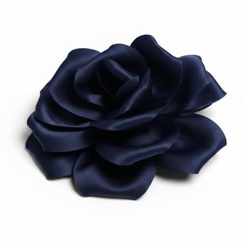 Baesics Blumen Brosche Rose Navy Seiden-Optik – Damen 2-in-1 Anstecknadel & Haarclip Vintage Stil Blume Elegant Boho Chic Accessoire für Blazer Kleid Hut Jacke Hochzeit Party Fotoshooting Geschenk