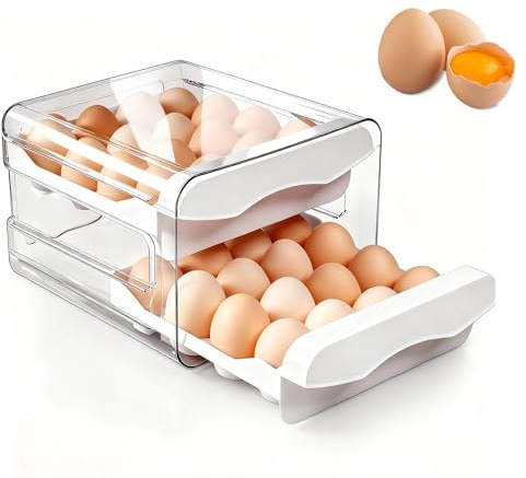 HUANR Eier Aufbewahrung Kühlschrank, 32-Fächer Eierspender Kühlschrank, Zweilagiges Schubladen-Design Eieraufbewahrung, für Küche, Restaurant, Bäckerei