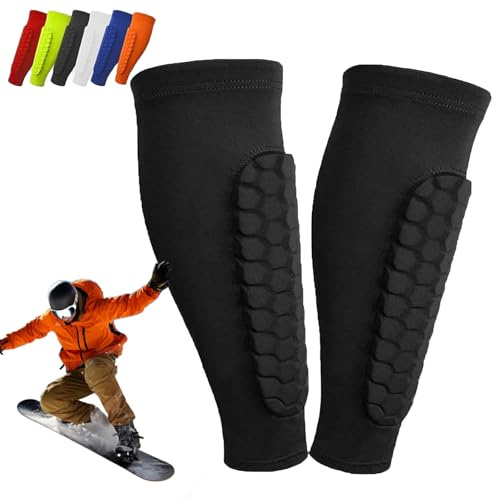 Protection Tibia Ski, Protege Tibia Ski, Chaussette Protege Tibias, Protecteurs de Tibias Élastiques Anti-Collision Longs, Structure en Nid d'abeille, pour Le Skier/Football (Noir, L)