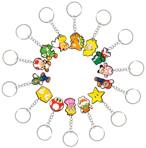 Schlüsselanhänger Kinder Super Bros- 14Pcs Anime Party Mitgebsel Kindergeburtstag Füllung Mitbringsel, Figuren Schlüsselringe Silikon Anime Schlüsselbund Anhänger für Party Zubehör Geburtstag Deko