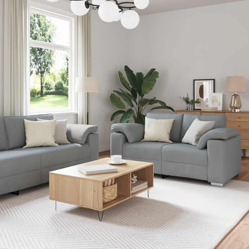 Mandloder Modernes 2-teiliges Sofa Set Hellgrau, Stoffbezug mit Holzrahmen, 219x77x82 cm, Langlebige Polstergarnitur, Couch für Wohnzimmer, Einfache Montage