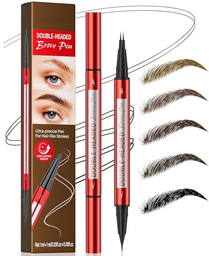 Microblading Augenbrauenstift Wasserfest, Augenbrauenfarbe mit 2 Mikrogabelspitzen & Präziser Pinselspitze, 2-in-1 Augenbrauenstift Härchenzeichnung, Wischfest, Langanhaltend, NatüRlicher(Dunkelbraun)