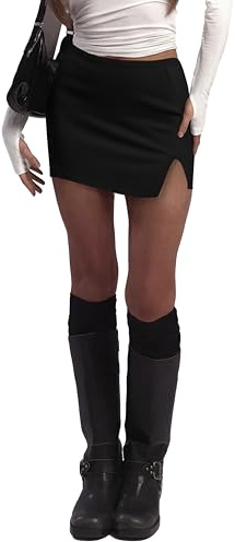 Tisfeer Minikjol dam med byxor, byxkjol med slits, kort Skort, svart, M
