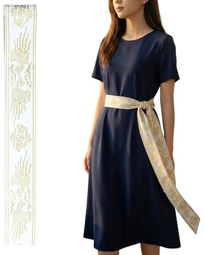 LEESLE Royal Korean Belt – Wonsam Inspired Hanbok Waist Sash for Women, Embroidered Traditional Fashion Scarf, 7 Colors (White)