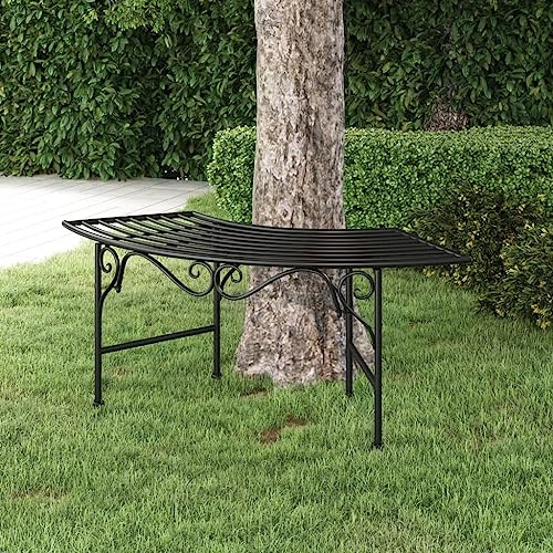 Mokuyary Baumbank, 113 cm, schwarz, Stahl, Gartenbank, Möbel, Bank, für Balkon, Terrasse, Veranda, Pergola