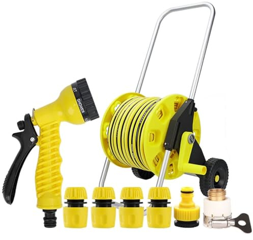 Carrello Avvolgitubo Da Giardino Portatile Con Ruote E Tubo Flessibile, Carrello For Tubo Da Giardino Con Connettori Rapidi E Ugello Regolabile, For Irrigazione Pulizia(With 40m Hose)
