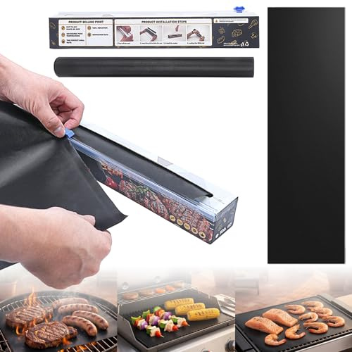33x200cm BBQ Grillmatte, Zuschneidbar Teflon Folie für Gasgrill Backofen | Wiederverwendbar antihaft beschichtet, nutzbar als Backmatte, Backpapier, Dauerbackfolie für Backofen & Elektrogrillplatten