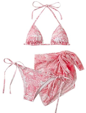 Bikini dam baddräkt dam, sport bikini dam sport triangulär halter demimulerande mage utan bygel sexig sommar, Röd röd, M