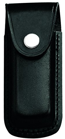 Herbertz Messer-Etui, schwarzes Leder, eingeschnittene Gürtelschlaufe, für Messer mit 11 cm Heftlänge, Druckknopfverschluss