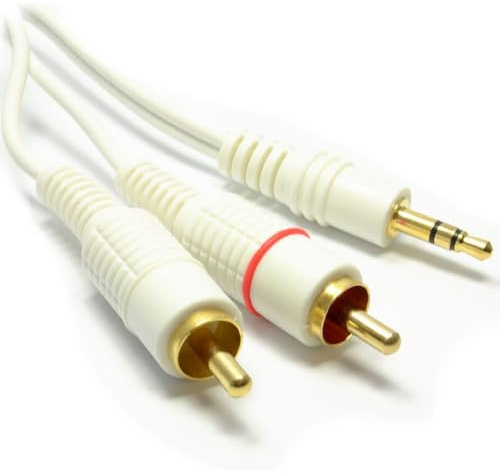 kenable 3.5mm Stereo Jack to Twin Phono Cable Gold Plated Audio Lead White 5m