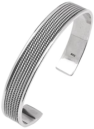 Treasure Bay Armband – 925 Sterling geflochtene Kette offener Armreif für Herren (Silber, Einheitsgröße)