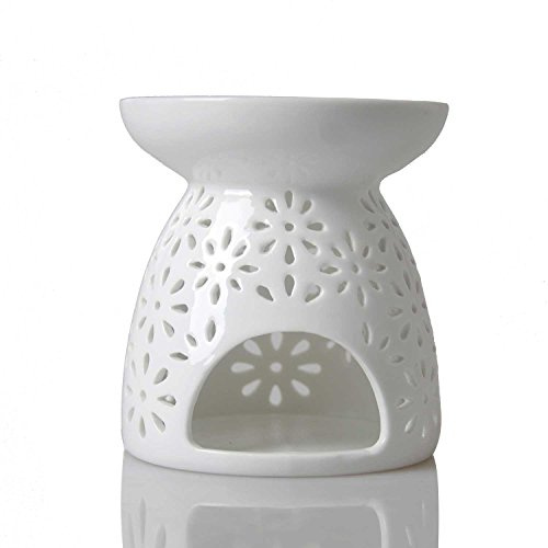 HwaGui Bruciatore di Olio Essenziale di Ceramica Creativo Portacandele di Design a Forma di Petalo smaltato Bianco, Bianco