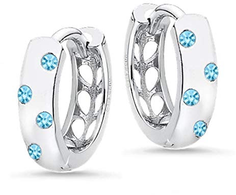 13 mm Klapp-Creolen 925 Echt Silber rhodiniert mit Blau Zirkonia Ohrringe