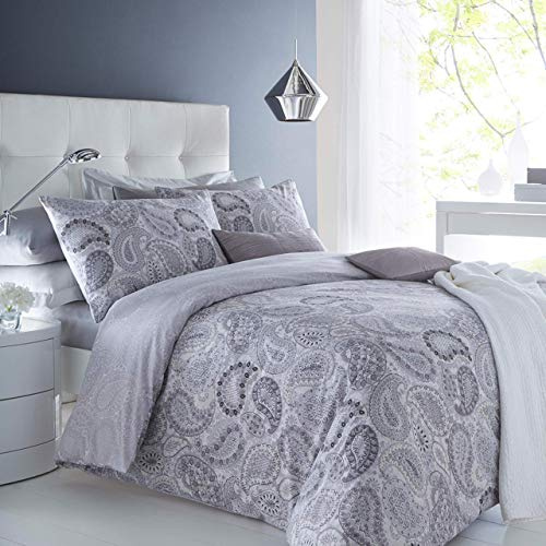 Sleepdown Paisley grått påslakan och örngott set sängkläder digitalt tryck påslakan sängkläder sovrum dagbädd (enkel)