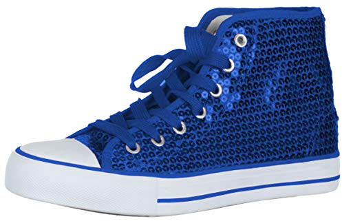 Brandsseller Dam glitter sneakers paljetter halvhög damsnörning damstövlar, blå, 40 EU